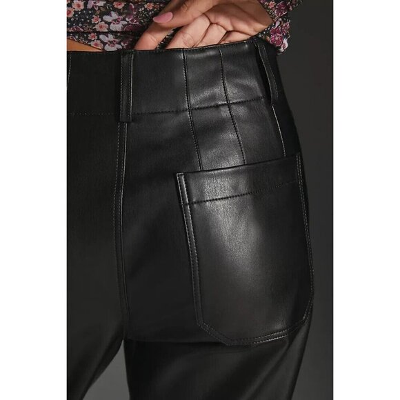 NWT Anthropologie Colette Cropped Wide-Leg Faux Leather Pants 32 Black - Picture 4 of 10